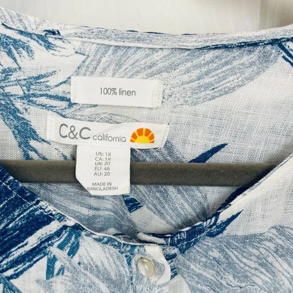 C&C California Tropical Floral Print Linen Button Down Top - Picture 4 of 6